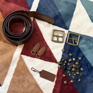 Coach Brown Leather Strap, Brass Hardware, Hang Tag, Zipper Pulls, and Studs